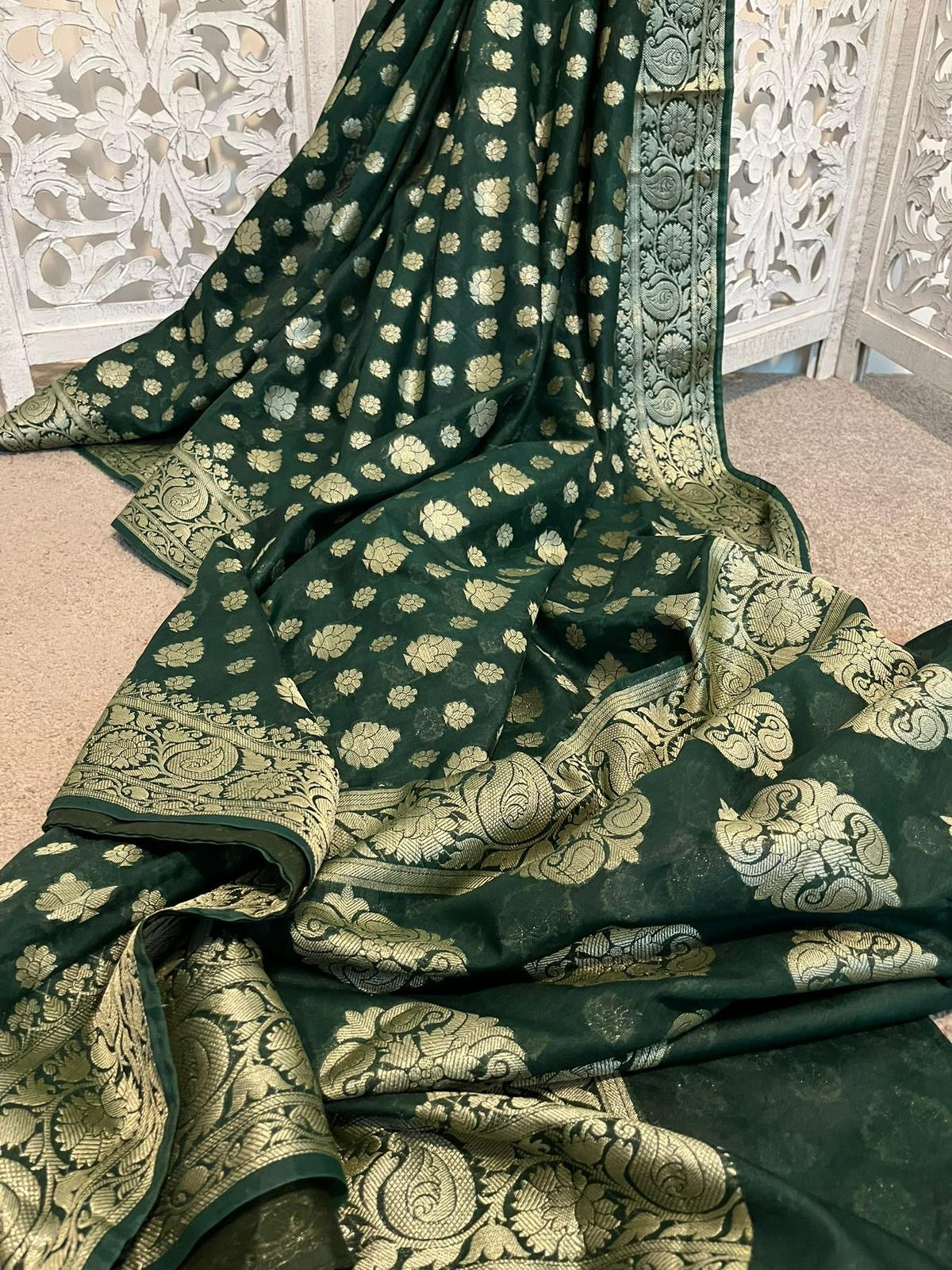 Bottlegreen soft silk Benarasi