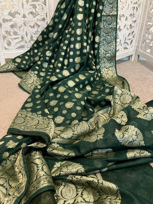Bottlegreen soft silk Benarasi