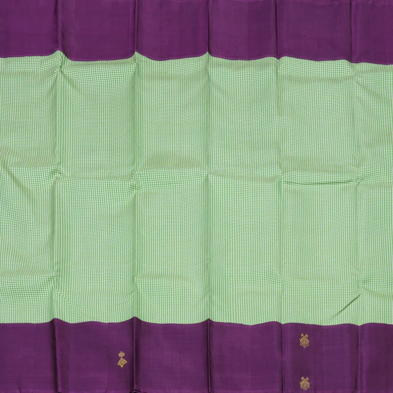 Pista green muted checks with plum purple border korvai