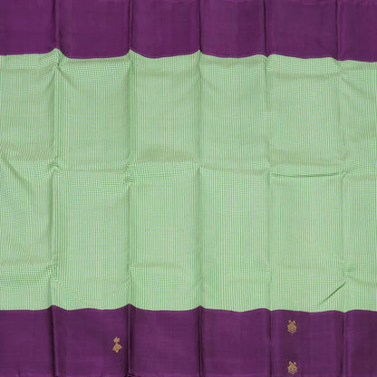 Pista green muted checks with plum purple border korvai