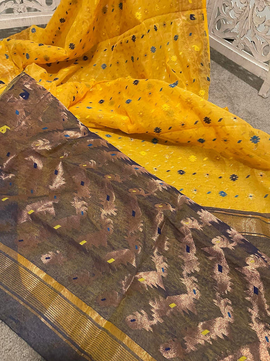 Soft Jamdhani antique Zari - yellow