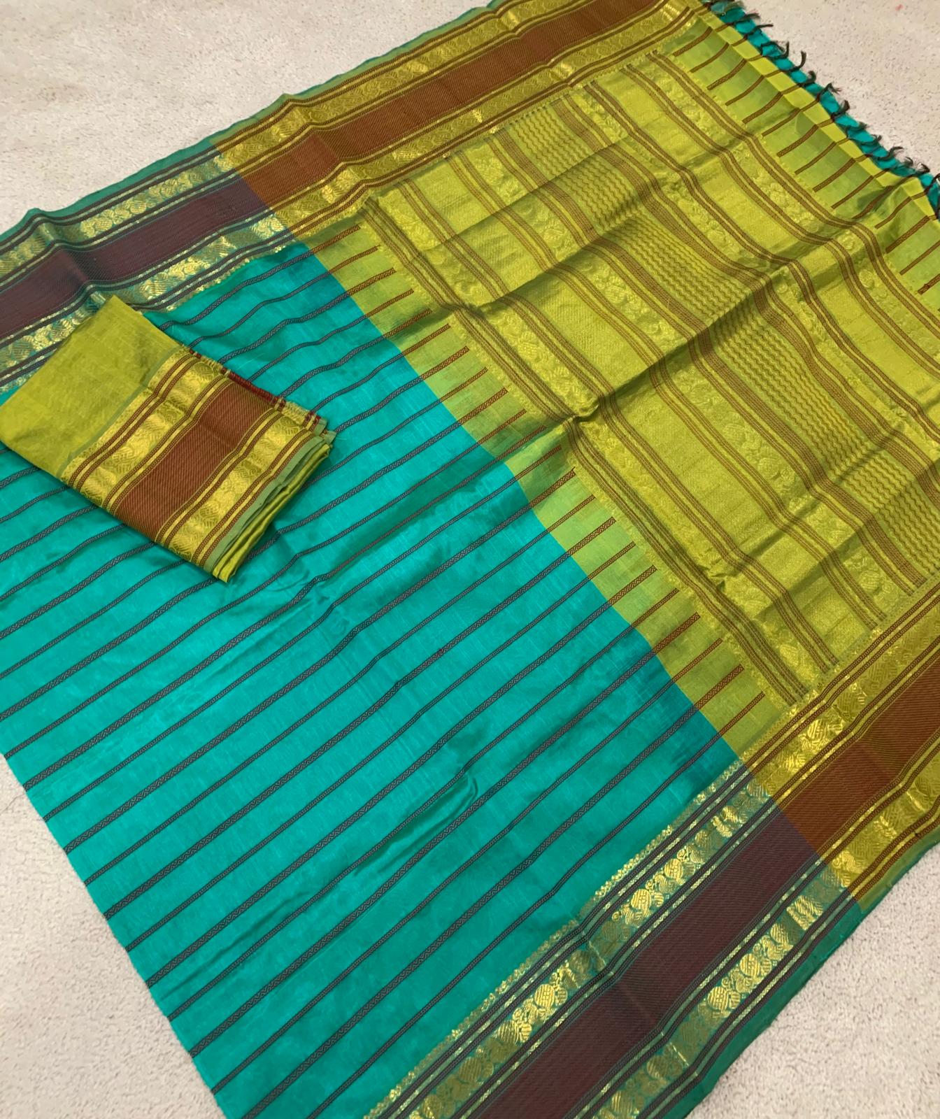 Sea green self contrast veldhari rettapate