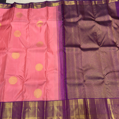 Peach with dark wine buttas & Jari stripes Korvai