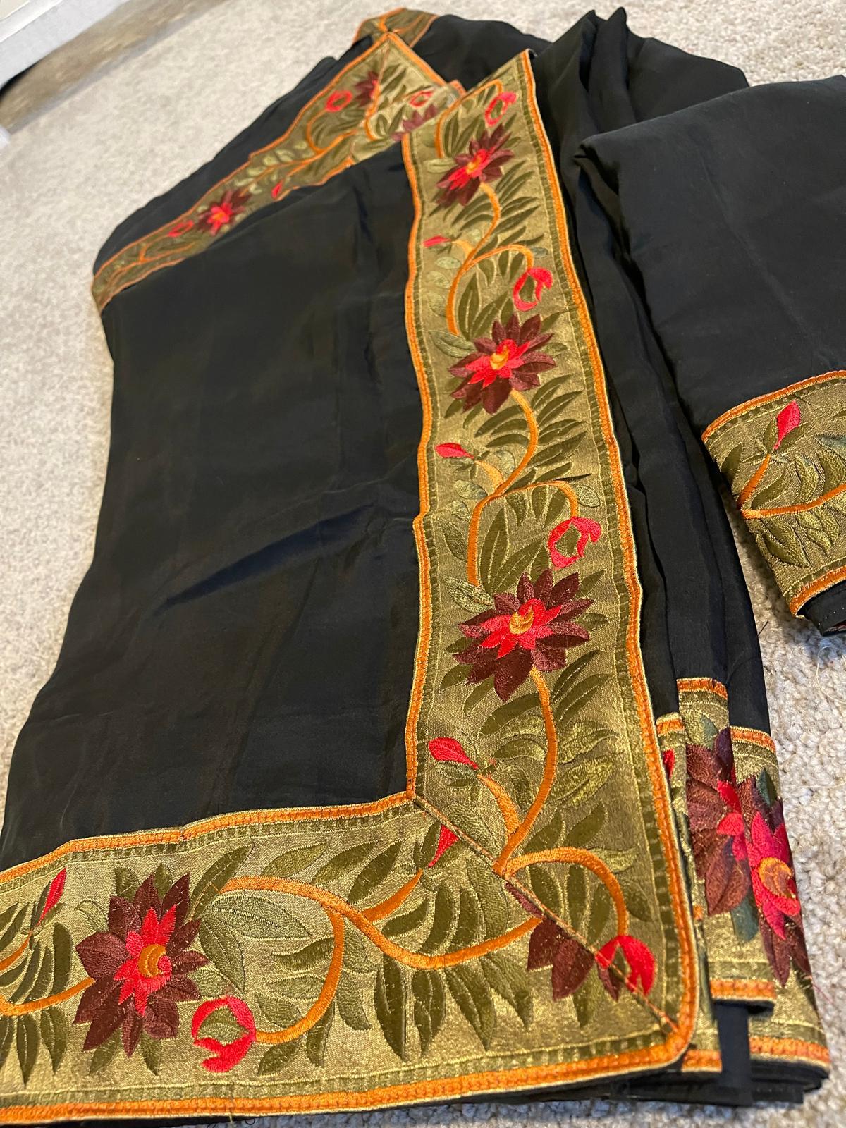 Black Applique On Georgette