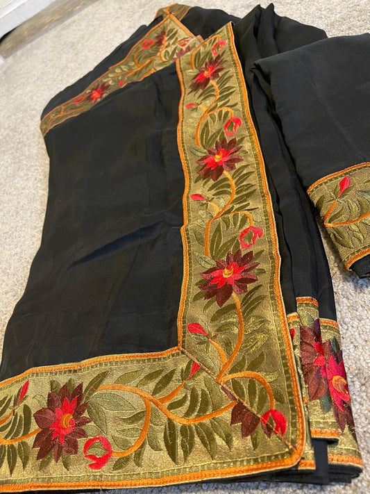 Black Applique On Georgette