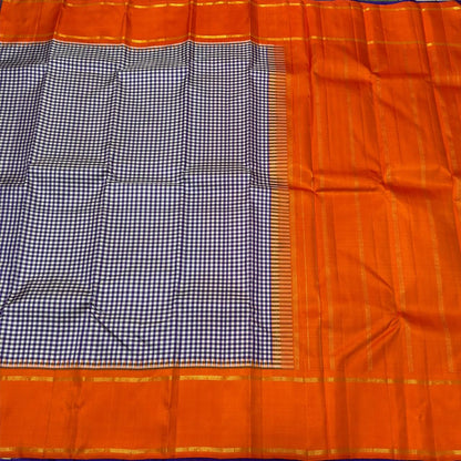 white / violetish purple muted checks with bodi orders in orange