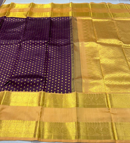 Dark Navapazham color with sandal beige rettapate thodar buttas korvai