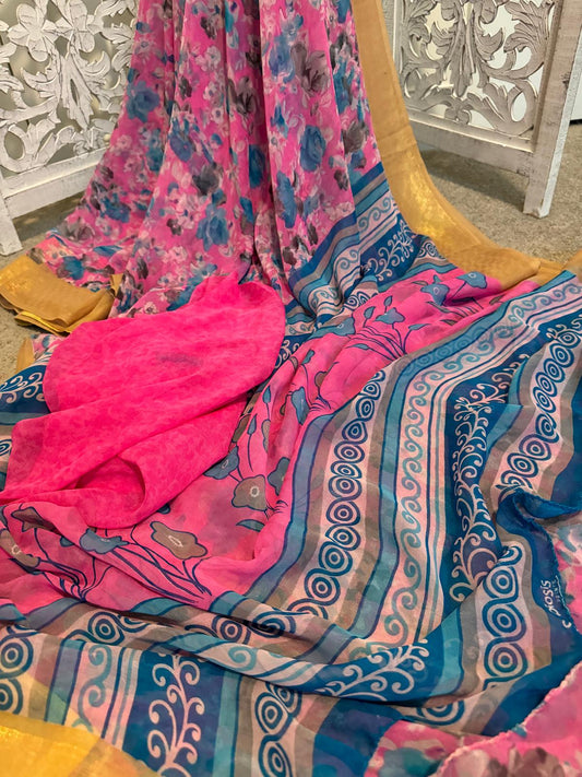 Pink / blue Georgette