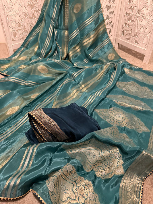 Pure Tissue silk Benarasi sona / Rupa buttas - Dual Tone green