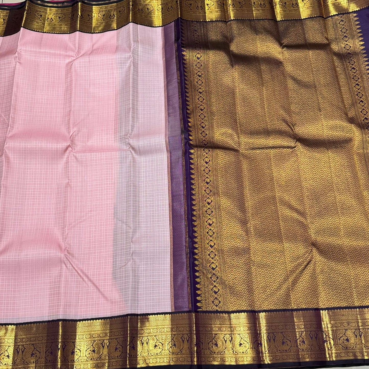 Soft Pink with kanchana blackish blue muthukattam korvai