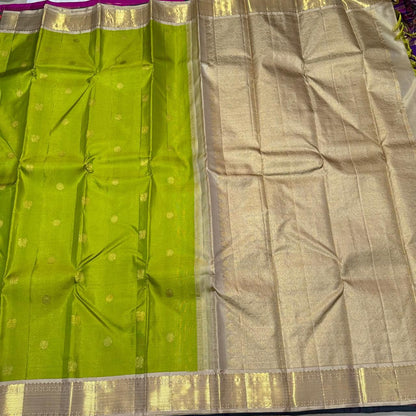 Olive green pinkish beige vairaoosi mayil chakram buttas korvai