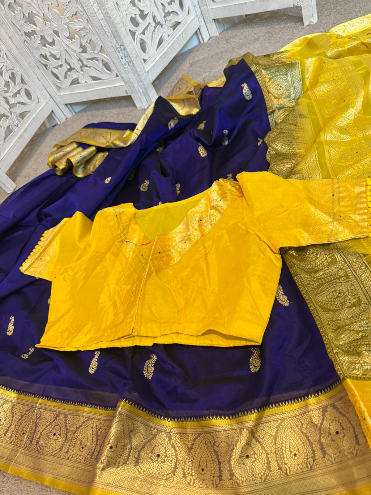 Royal blue / Mustard Paithani Benarasi