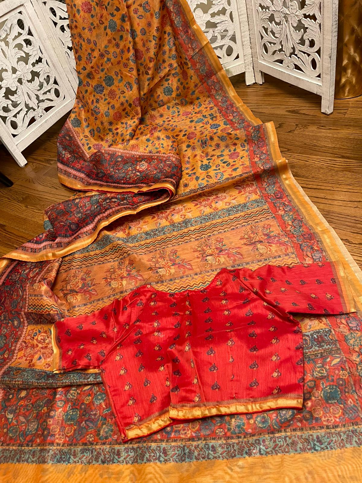 Matka Tussar Mustard floral