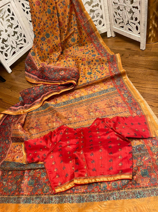 Matka Tussar Mustard floral