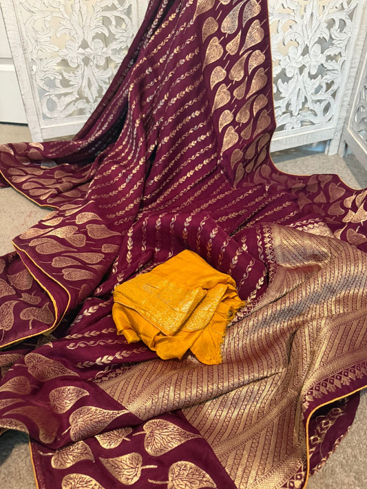 Maroon / gold Munga silk Benarasi
