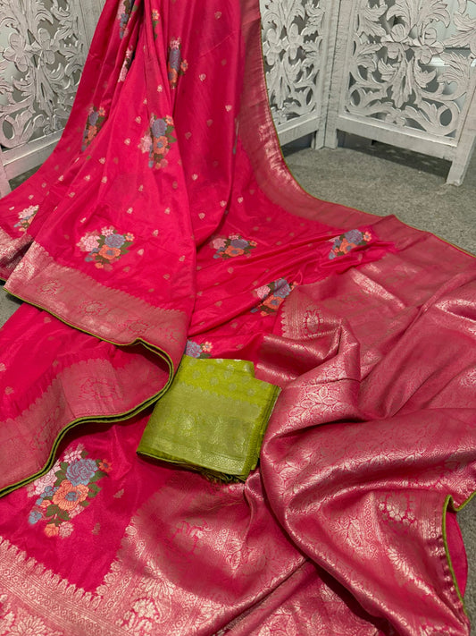 Pure Tissue benarasi - Rani Pink