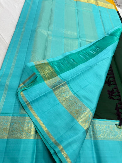 Dark green mustard teal Ganga Jamuna Korvai