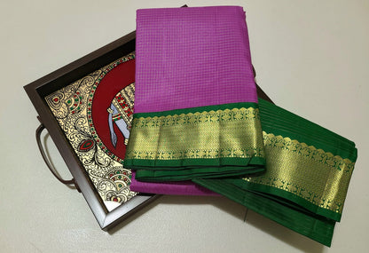Lilac/bottlegreen Zari checks korvai