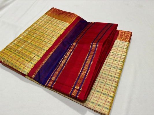 Lakshadeep Korvai ivory with red