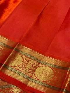 Dark coffee brown with orange peacock motiffs korvai