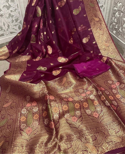 Wine benarasi organza