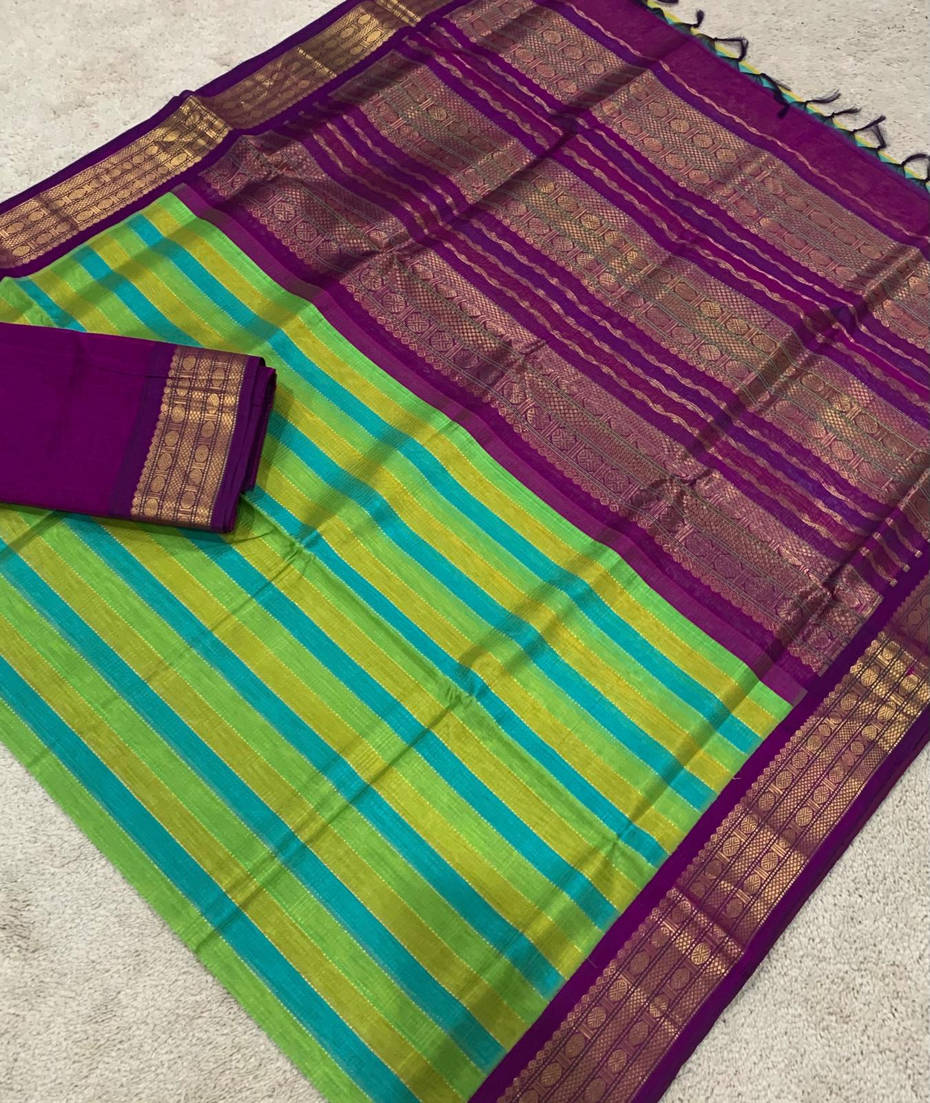 yelllow/sea green horizontal stripes