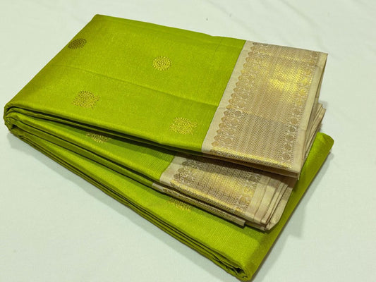Olive green pinkish beige vairaoosi mayil chakram buttas korvai