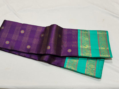 Purple / turquoise blue korvai checks / buttas