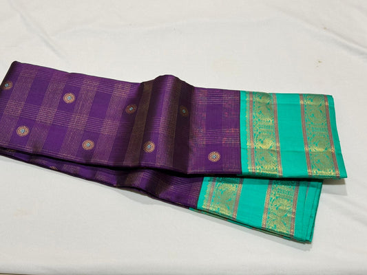 Purple / turquoise blue korvai checks / buttas