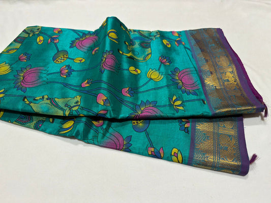 Dark Sapphire green with magenta handblock selfcontrast