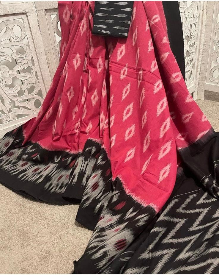 Pink / black handloom ikkat