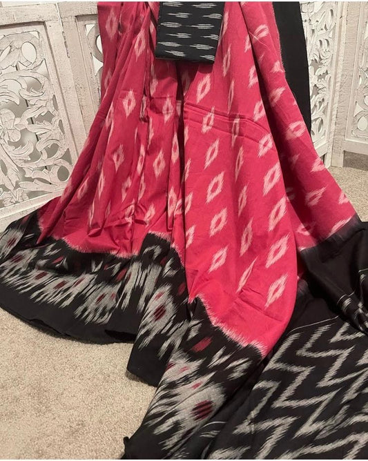 Pink / black handloom ikkat