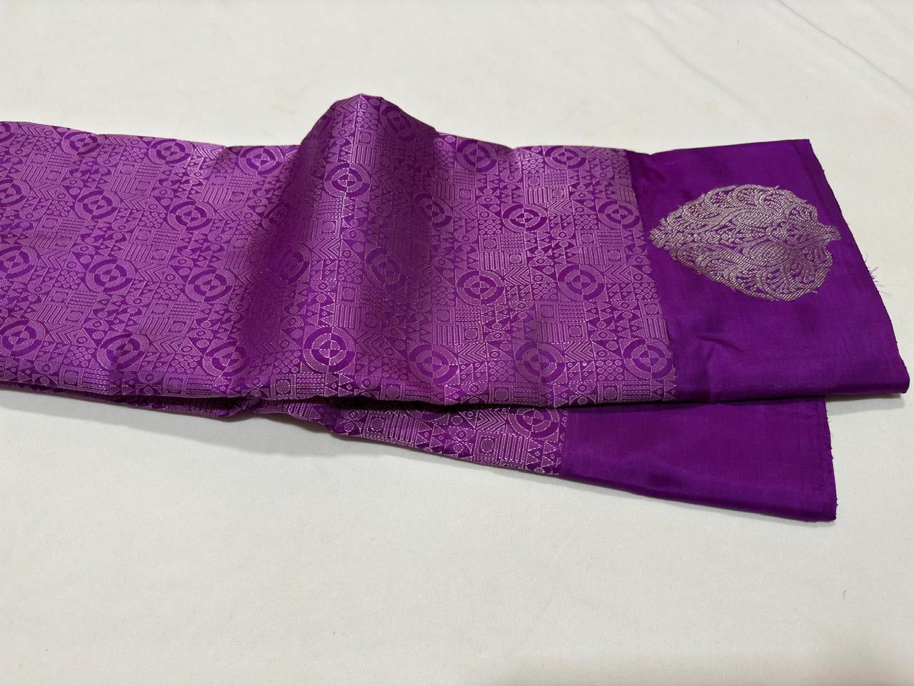 Vadamalli Purple soft pink embossed silver Jari