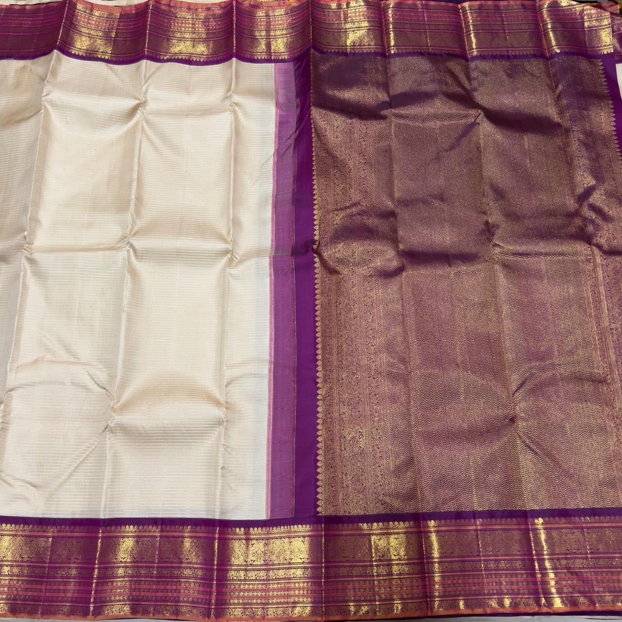 Ivory with deep purple silk thread woven Korvai