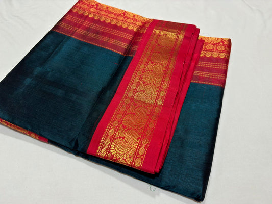 Peacock blue with orange plain korvai