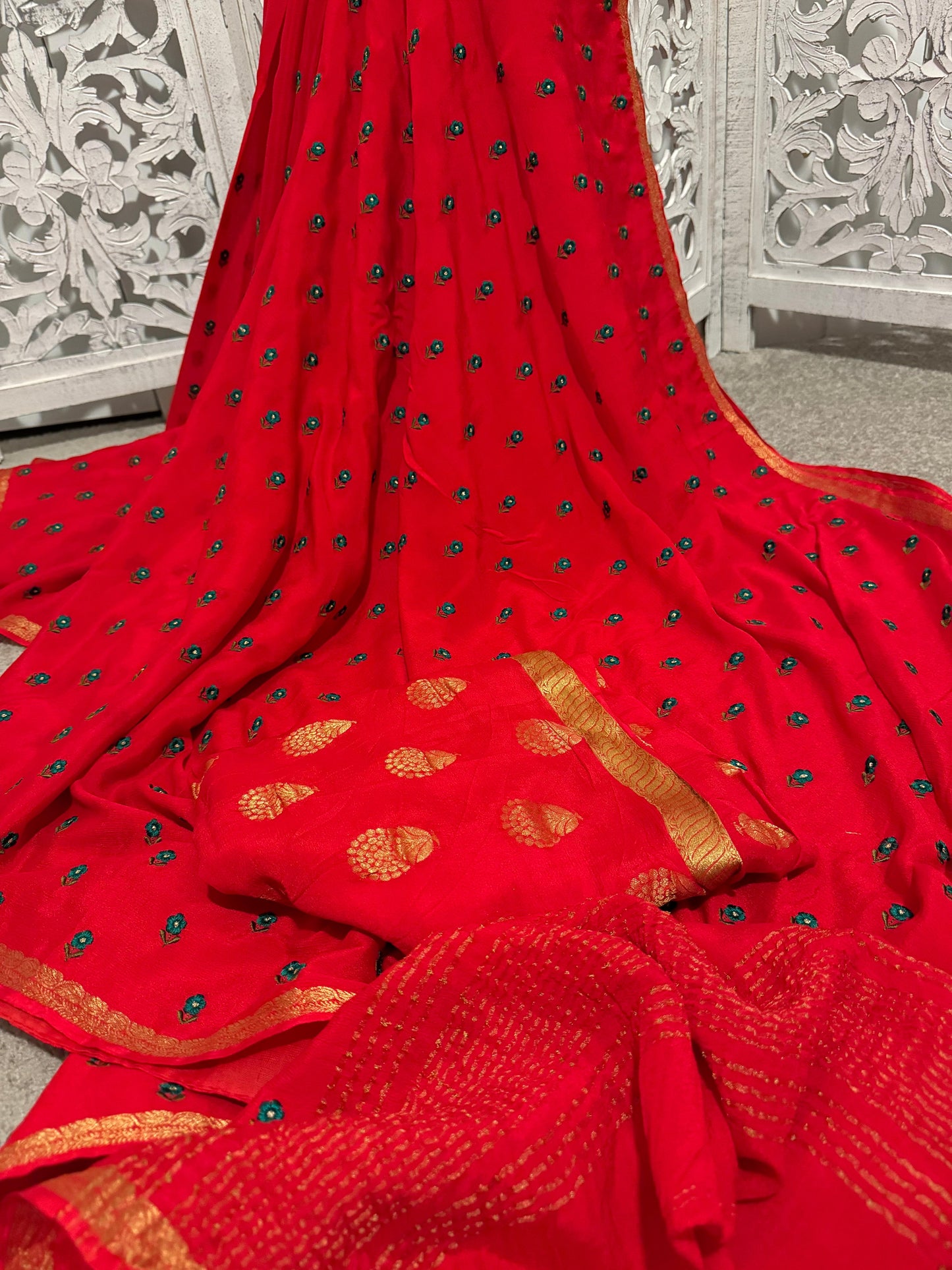 Orange Mashru Crepe with embroidery