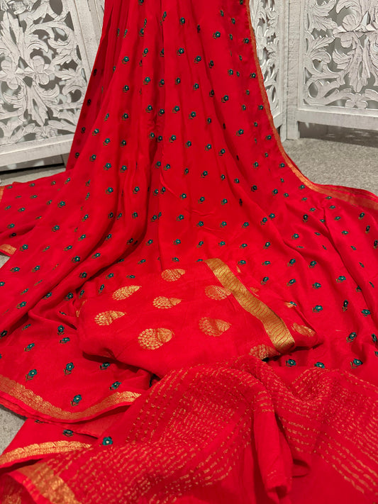 Orange Mashru Crepe with embroidery
