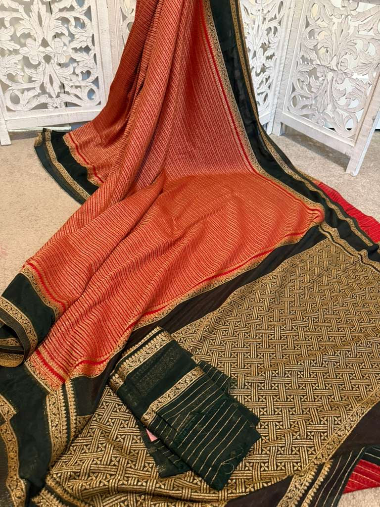 Jute Benarasi with stripess Black / / grey / burnt orange