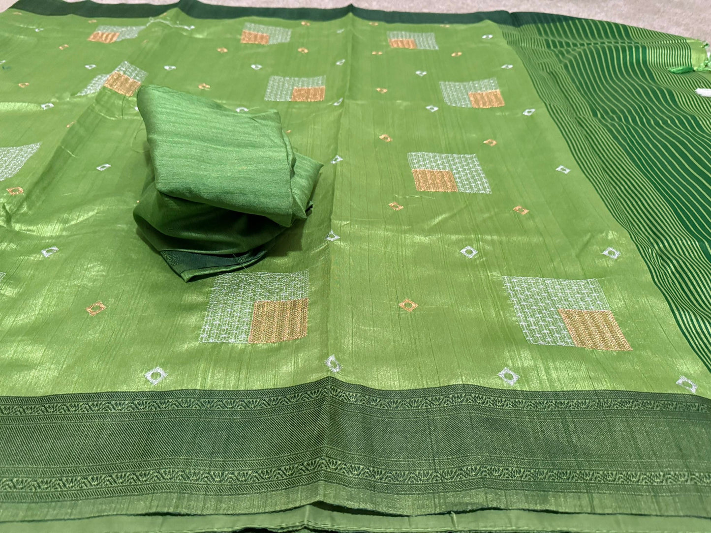 Tussar leaf green abstract design