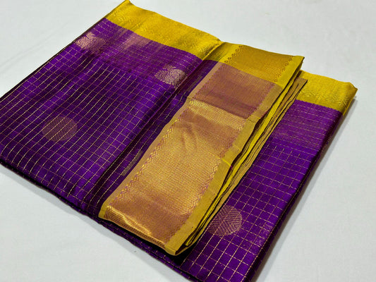 Pakku brown with Copper sulphate blue buttas Korvai