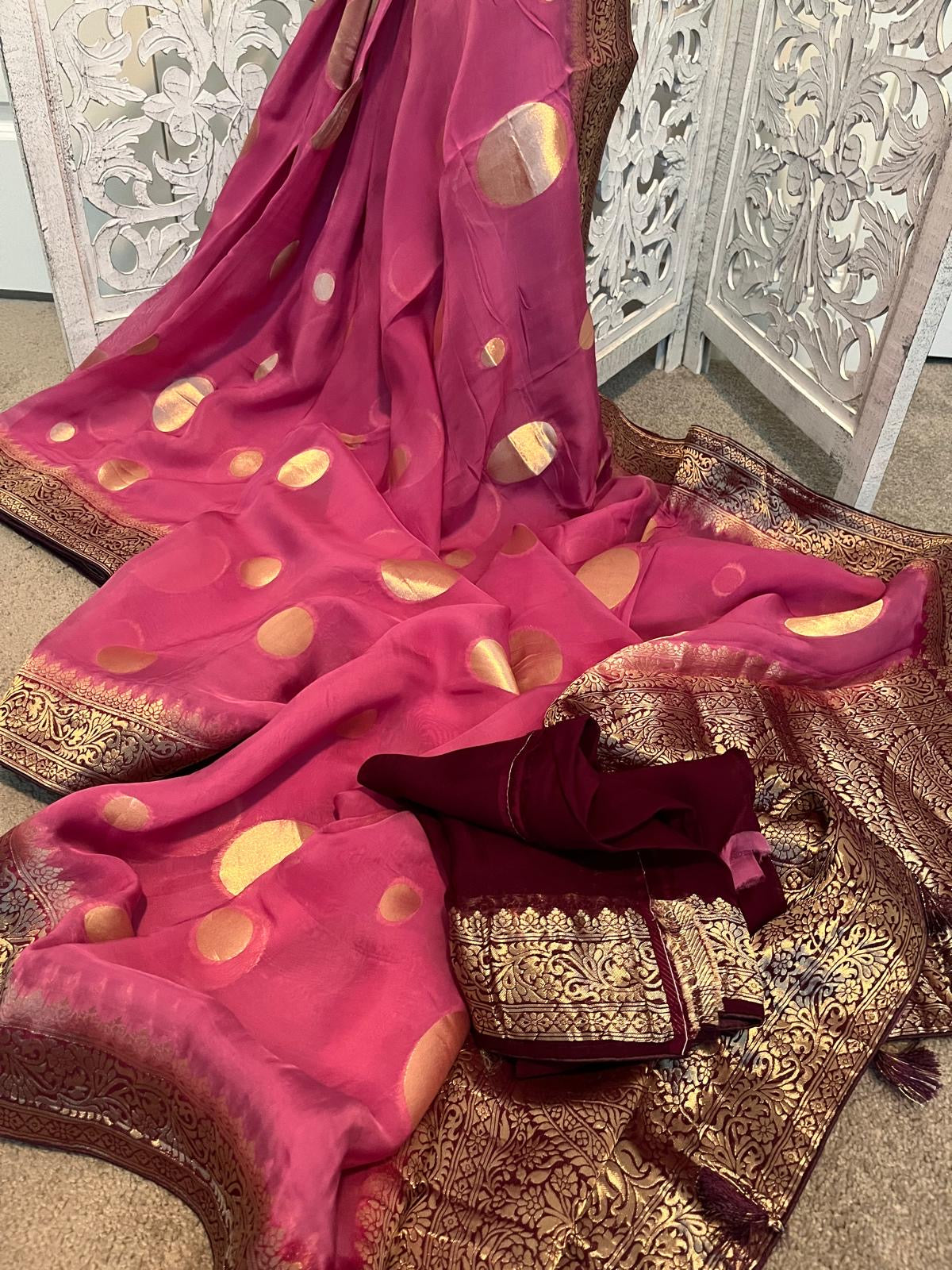 Pure organza silk pink / brown