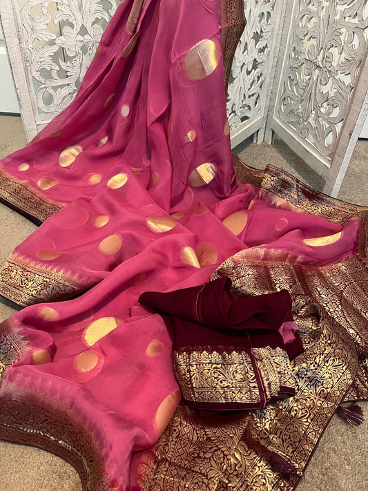 Pure organza silk pink / brown