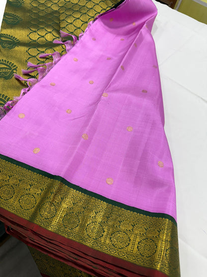 Lotus pink / bottle green buttas korvai