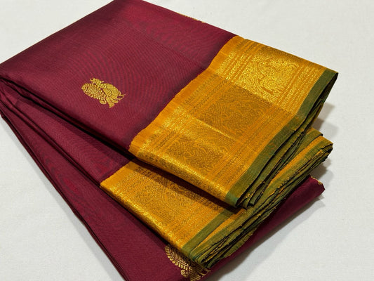 Maroon with golden mustard