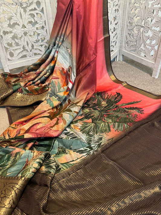 Digital painting on soft butter silk Pink / brown