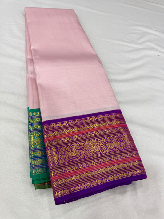 Baby pink Ganga Jamuna muted lines korvai