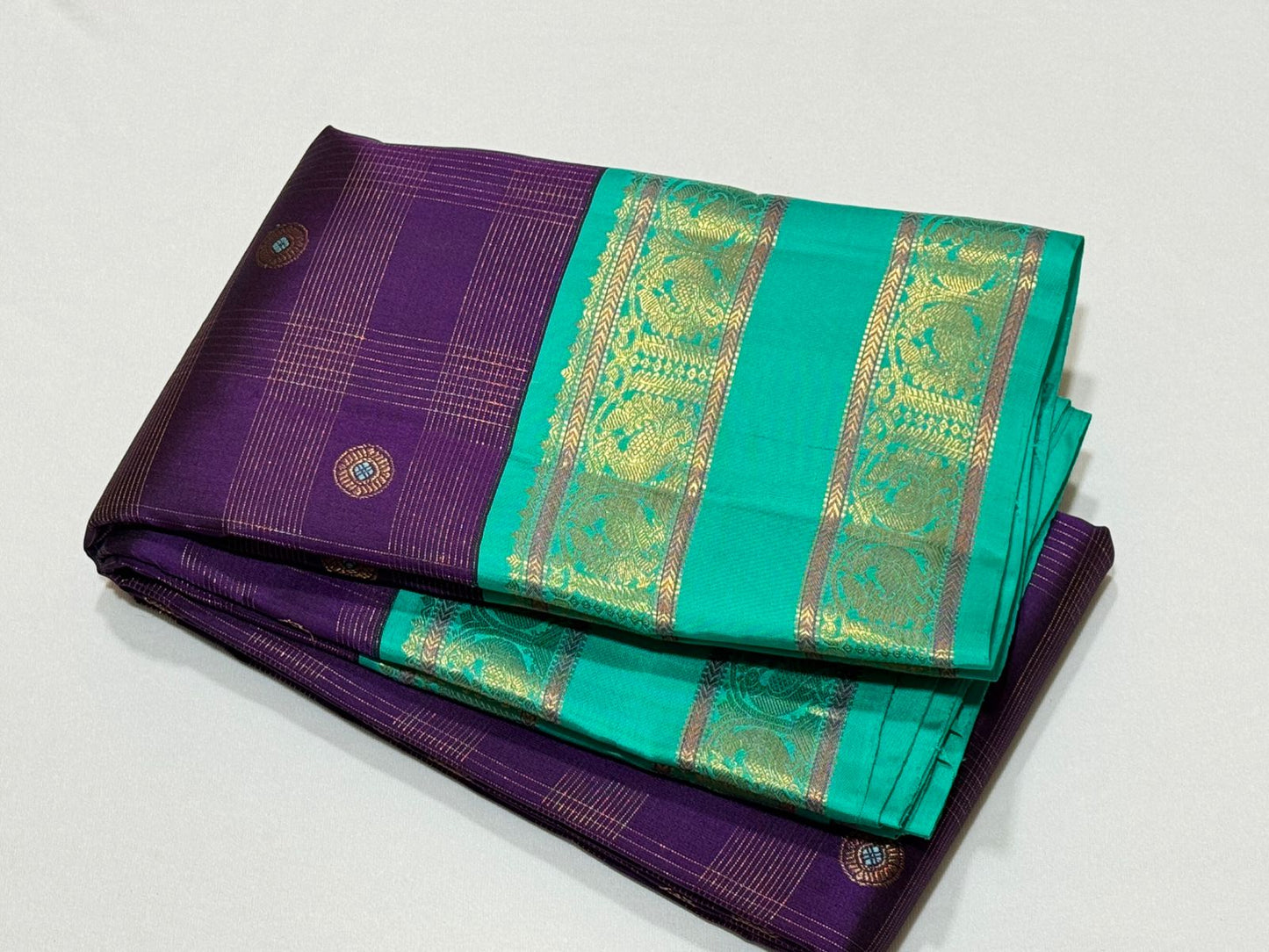 Purple / turquoise blue korvai checks / buttas